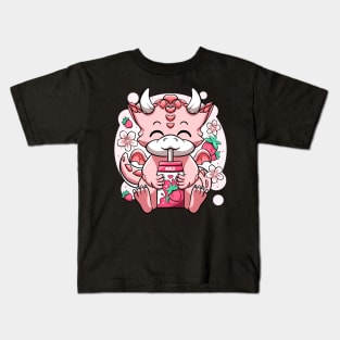 Strawberry Milk Little Dragon Lovers Cute Anime Pink Kawaii Kids T-Shirt